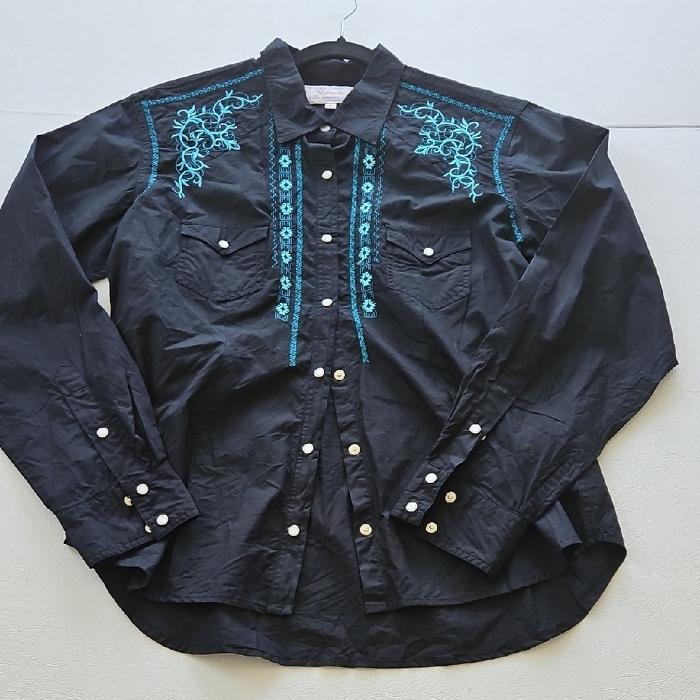 Black Embroidered Button Down Shirt